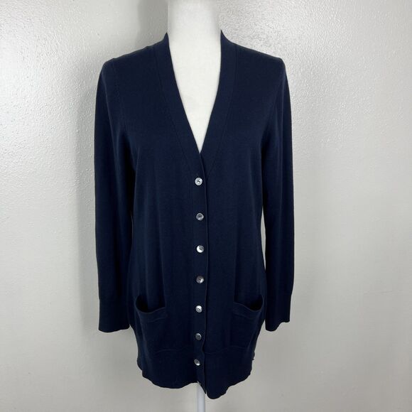 Brooks Brothers Sweater Women Large Navy Knit Cotton Cashmere Button Up Cardigan - Picture 15 of 15